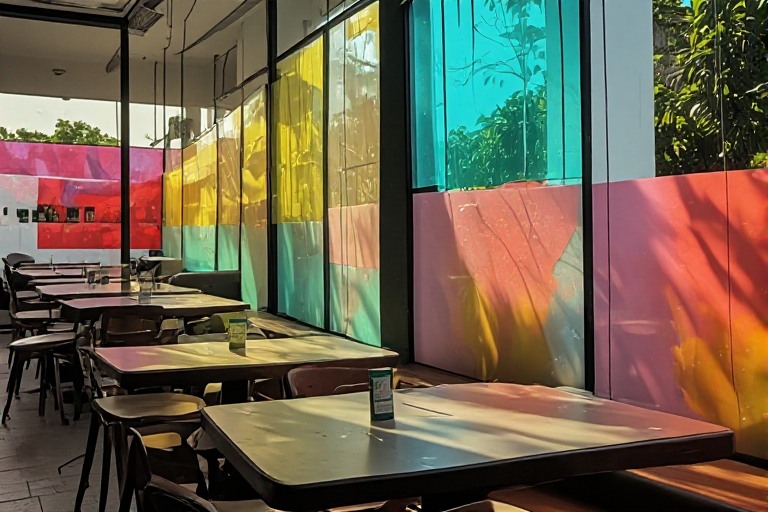 Ambiente luminoso de RoutePulse Café